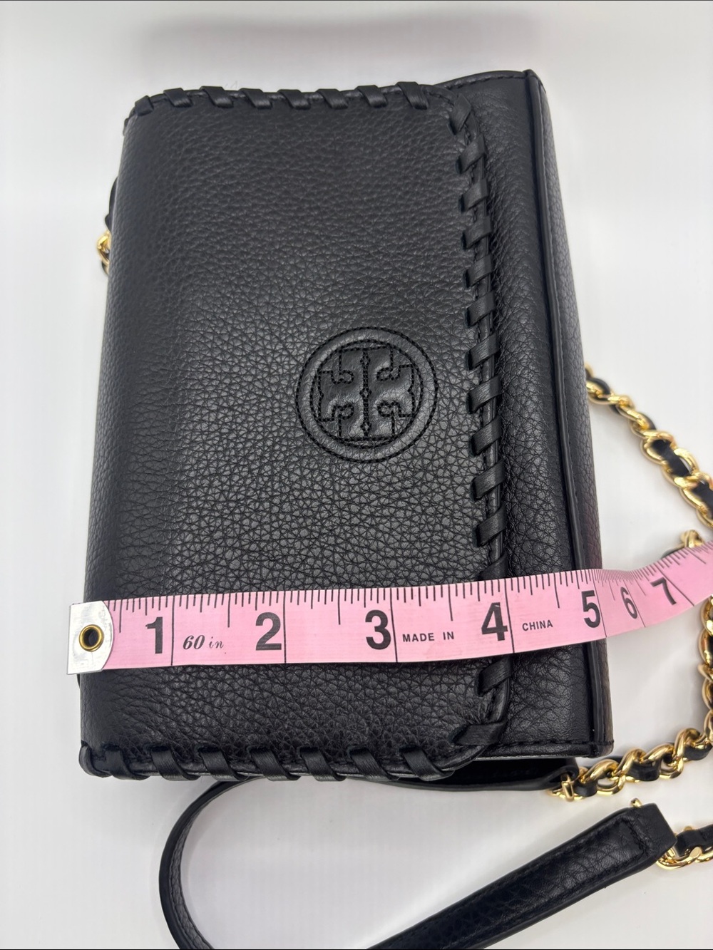 Tory Burch Black Pebbled Leather Whipstitch Chain Crossbody with Gold Hardware - Picture 14 of 14